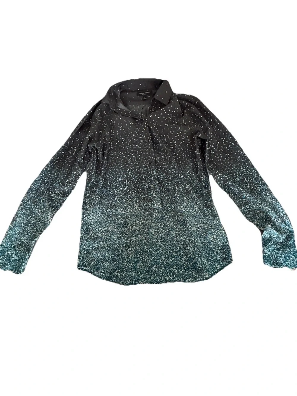 Banana Republic Black to Teal Ombre Sparkle Button-Down
